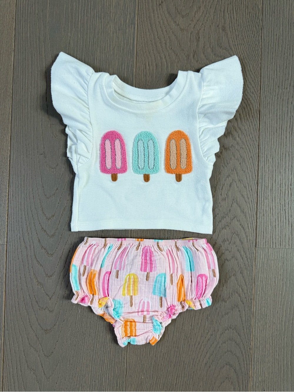 Mud Pie Girls White Top and Pastel Popsicle Bloomers Set